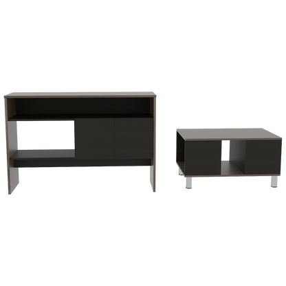 Mesa + Arrimo Color Siena Caramelo y Wengue Para Sala De Estar