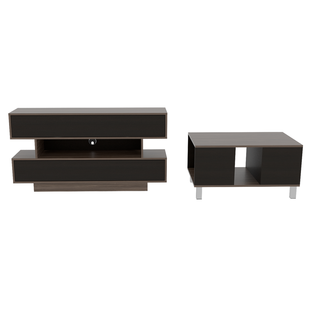 Rack TV + Mesa de Centro Color Siena Caramelo y Wengue Para Sala De Estar