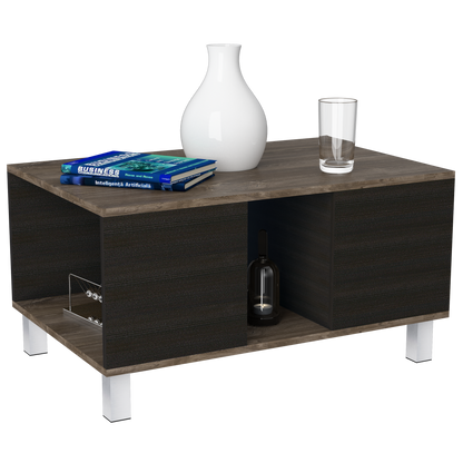 Mesa + Arrimo Color Siena Caramelo y Wengue Para Sala De Estar