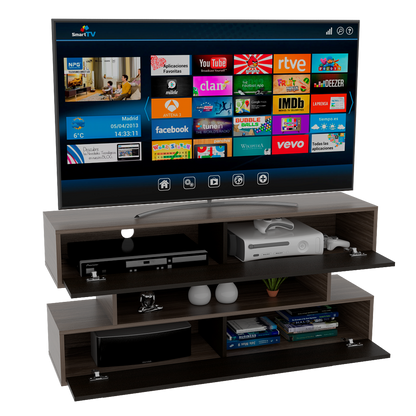 Rack TV + Bar Color Siena Caramelo y Wengue Para Sala De Estar