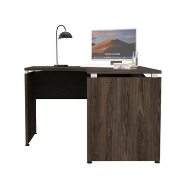 Escritorio en forma de L Color Home Office Negro Soft y Coñac Para Oficina