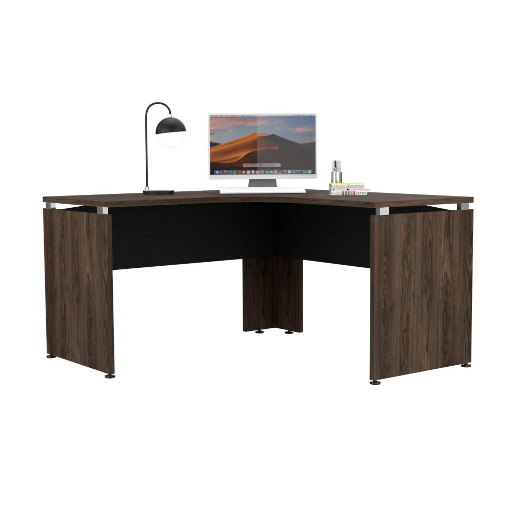 Escritorio en forma de L Color Home Office Negro Soft y Coñac Para Oficina