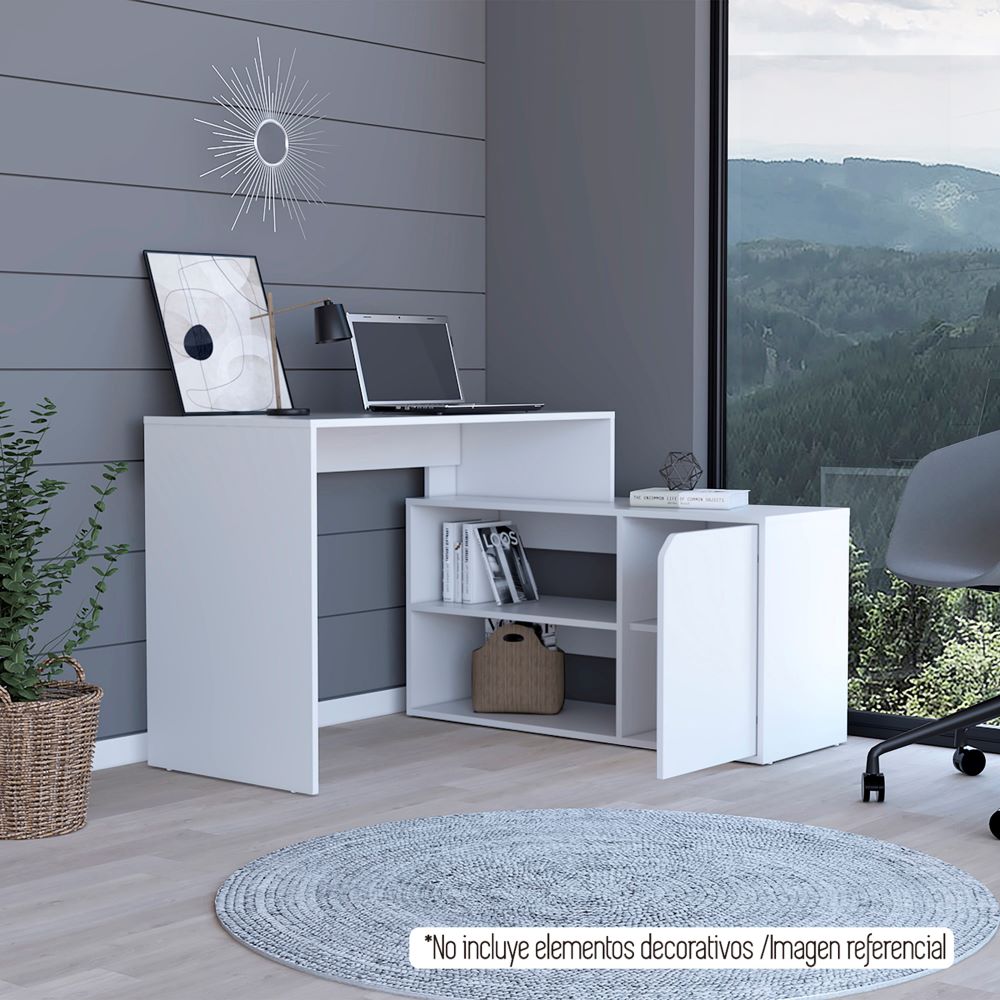 Escritorio Esquinero en forma de L Color Rennes Blanco Para Oficina