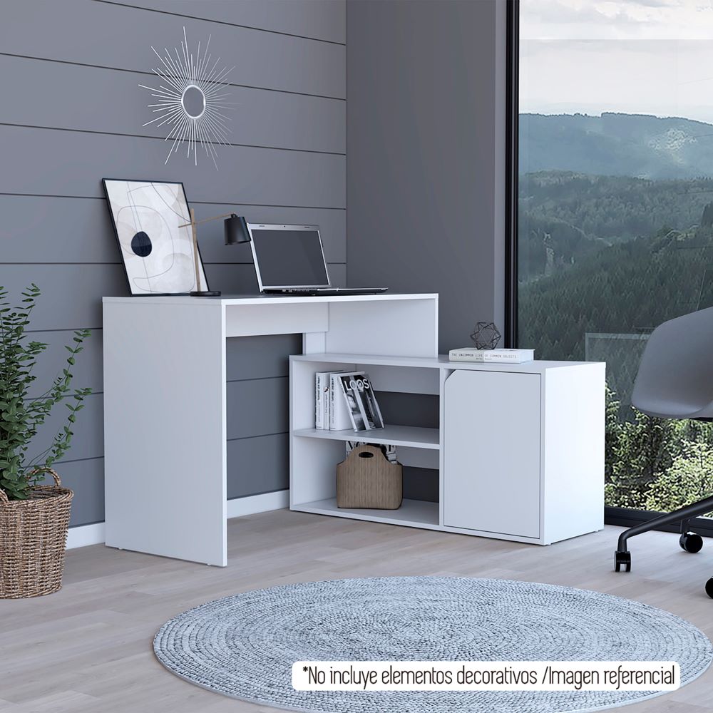 Escritorio Esquinero en forma de L Color Rennes Blanco Para Oficina