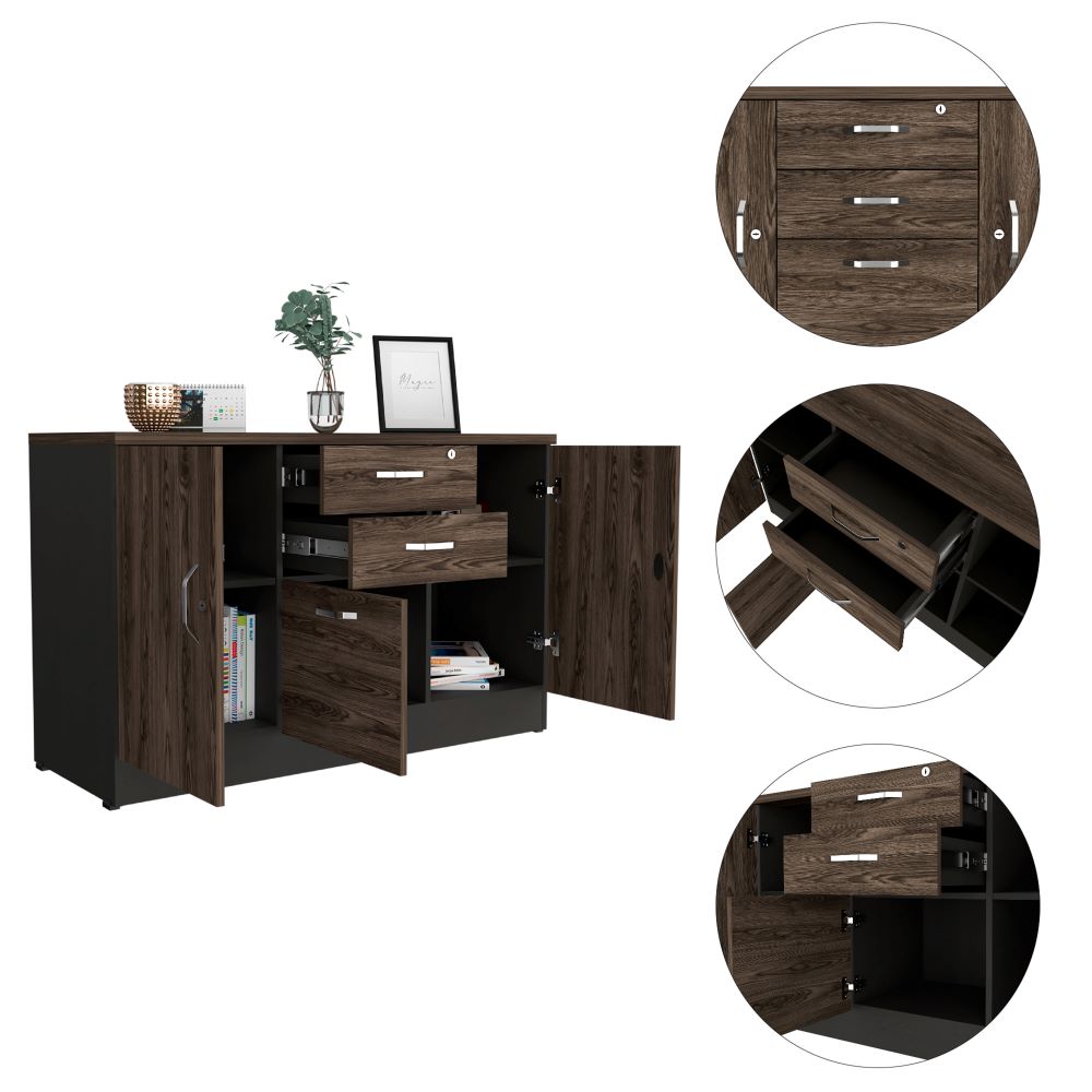 Gabinete Home Office Color Negro Soft y Coñac Para Oficina