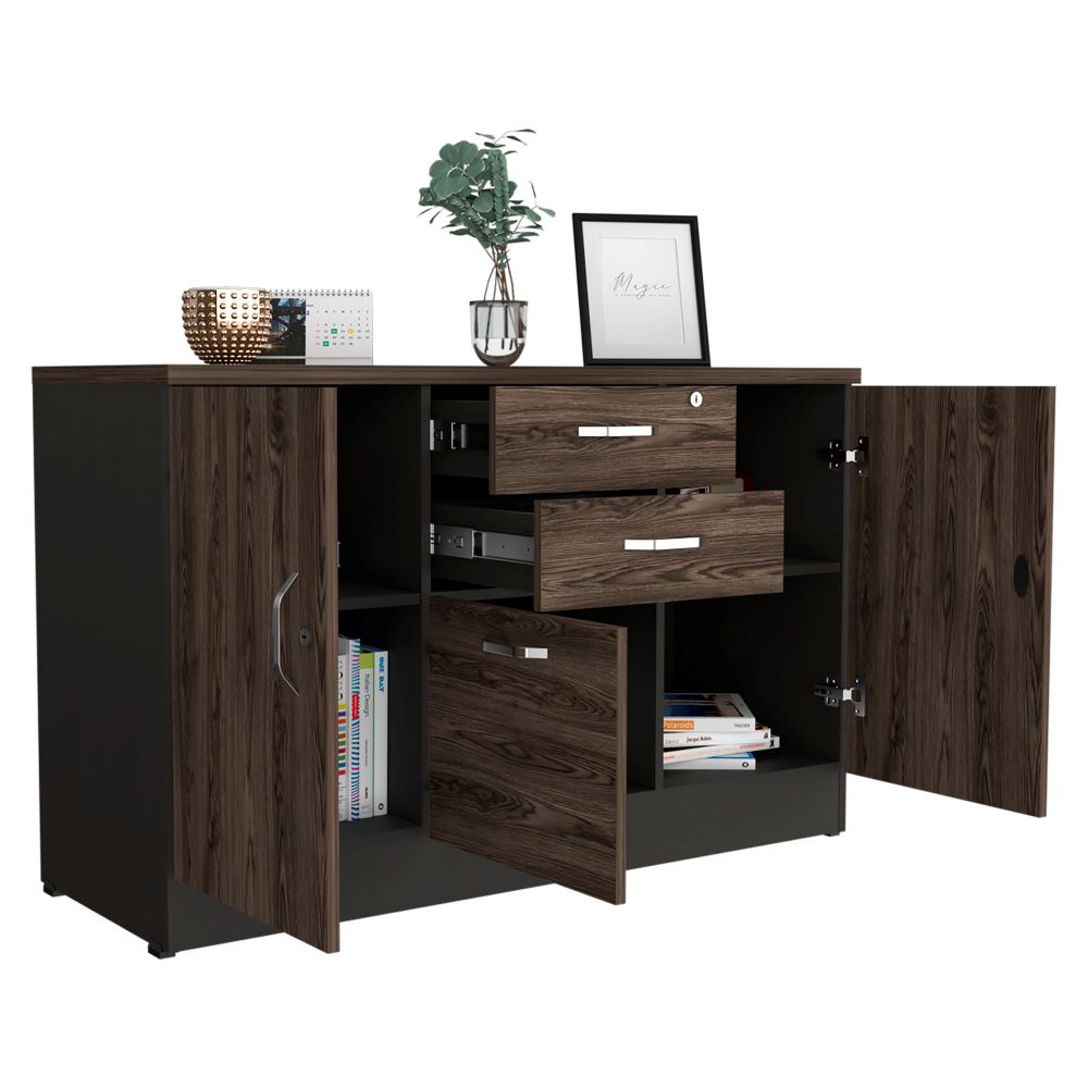 Gabinete Home Office Color Negro Soft y Coñac Para Oficina