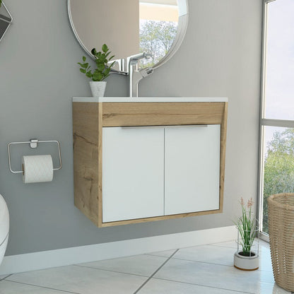 Mueble Lavamanos Flotante Carter Color Duna y Blanco Para Baño