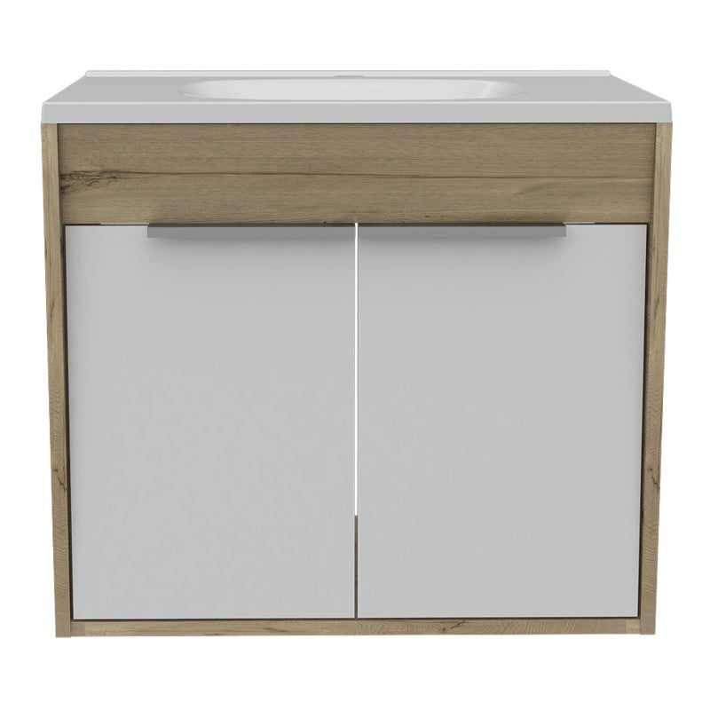 Mueble Lavamanos Flotante Carter Color Duna y Blanco Para Baño