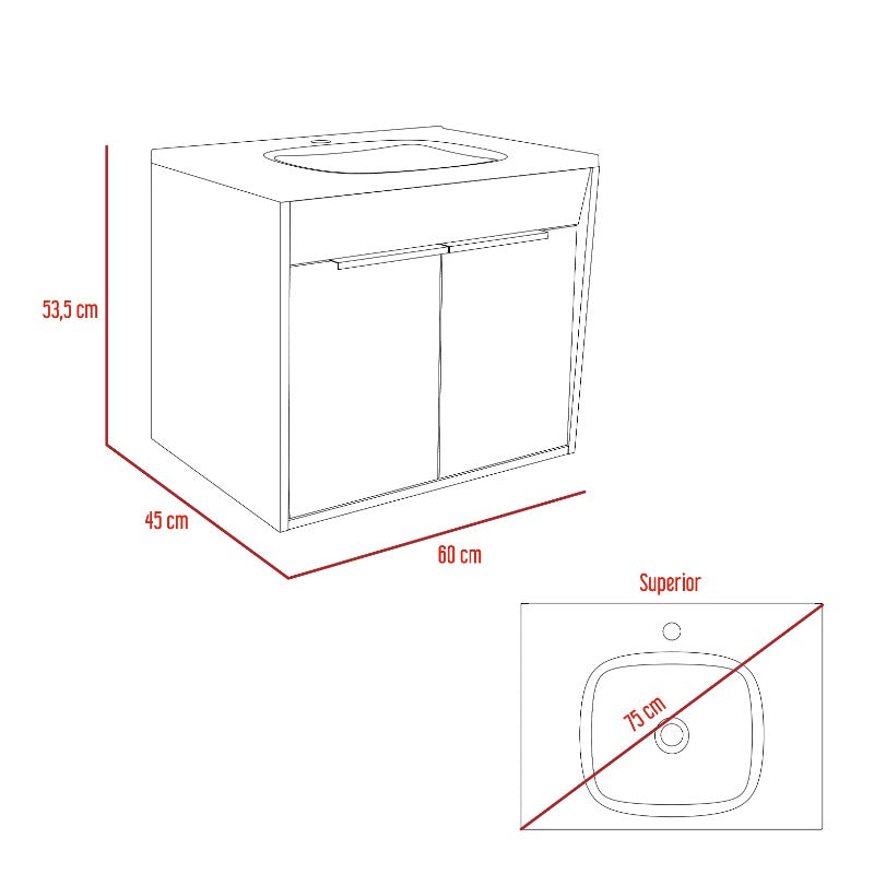 Mueble Lavamanos Flotante Carter Color Duna y Blanco Para Baño