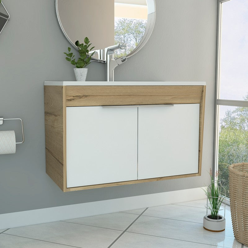 Mueble Lavamanos Flotante Carter 80 Duna y Blanco Color Para Baño