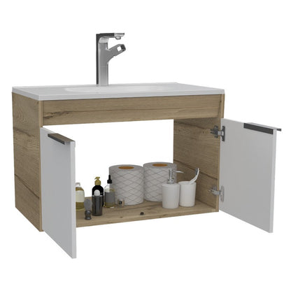 Mueble Lavamanos Flotante Carter 80 Duna y Blanco Color Para Baño