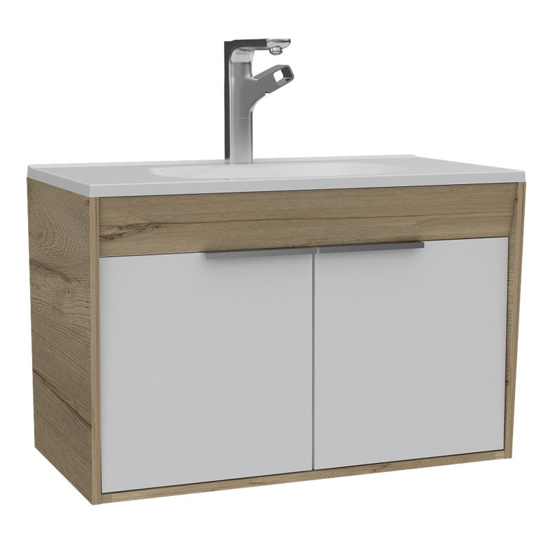 Mueble Lavamanos Flotante Carter 80 Duna y Blanco Color Para Baño