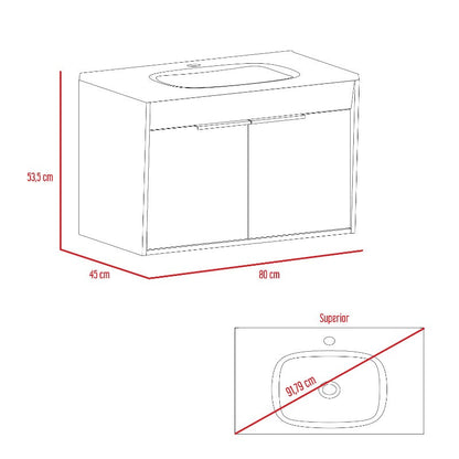 Mueble Lavamanos Flotante Carter 80 Duna y Blanco Color Para Baño