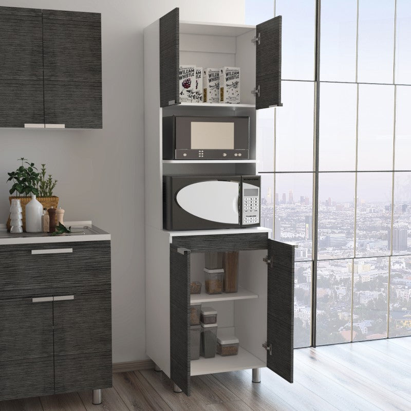 Mueble Microondas Fendi Color Roble Gris y Blanco Para Cocina