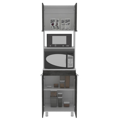 Mueble Microondas Fendi Color Roble Gris y Blanco Para Cocina