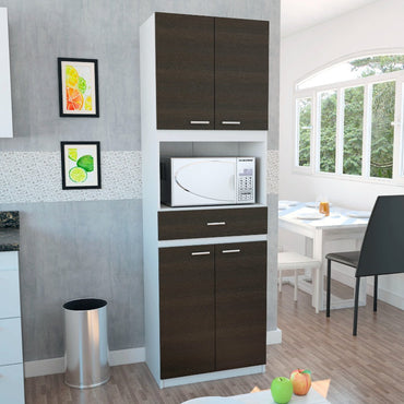 Mueble Microondas Bau Color Blanco y Wengue Para Cocina