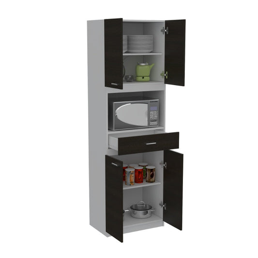 Mueble Microondas Bau Color Blanco y Wengue Para Cocina