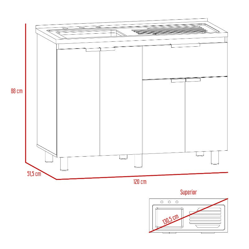 Mueble Inferior Fendi Color Rovere y Blanco Para Cocina