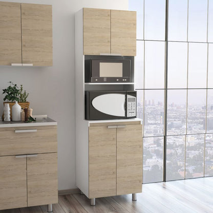 Mueble Microondas Fendi Color Rovere y Blanco Para Cocina