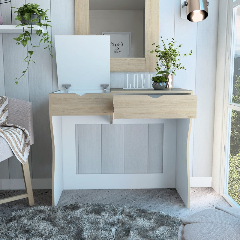 Mueble de Tocador Perla Color Rovere y Blanco Para Dormitorio