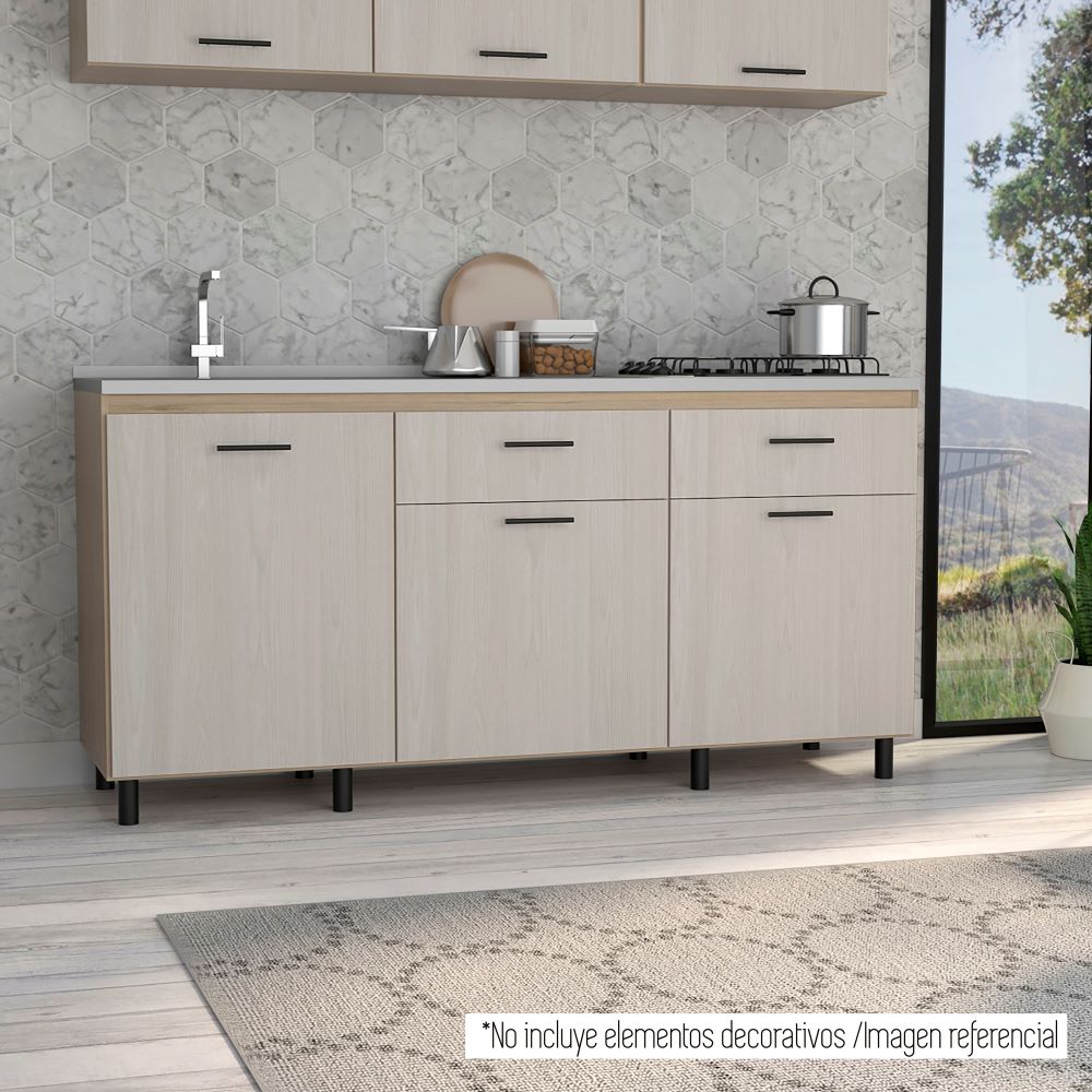 Modulo Inferior Kitchen Gante Color Rovere y Niebla Para Cocina