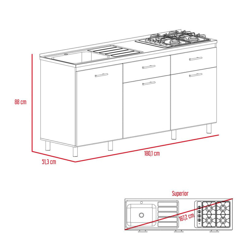 Modulo Inferior Kitchen Gante Color Rovere y Niebla Para Cocina