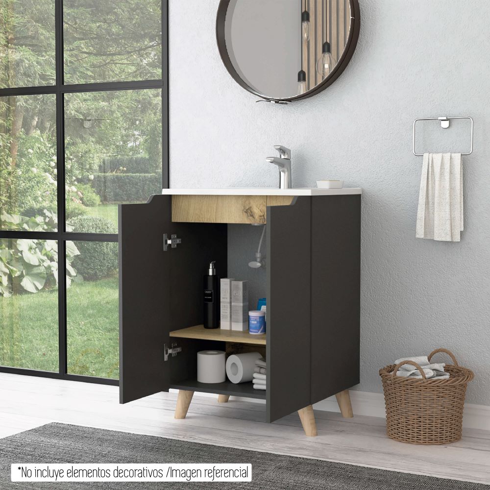 Mueble de Lavamanos Laurent Color Plomo y Duna Para Baño