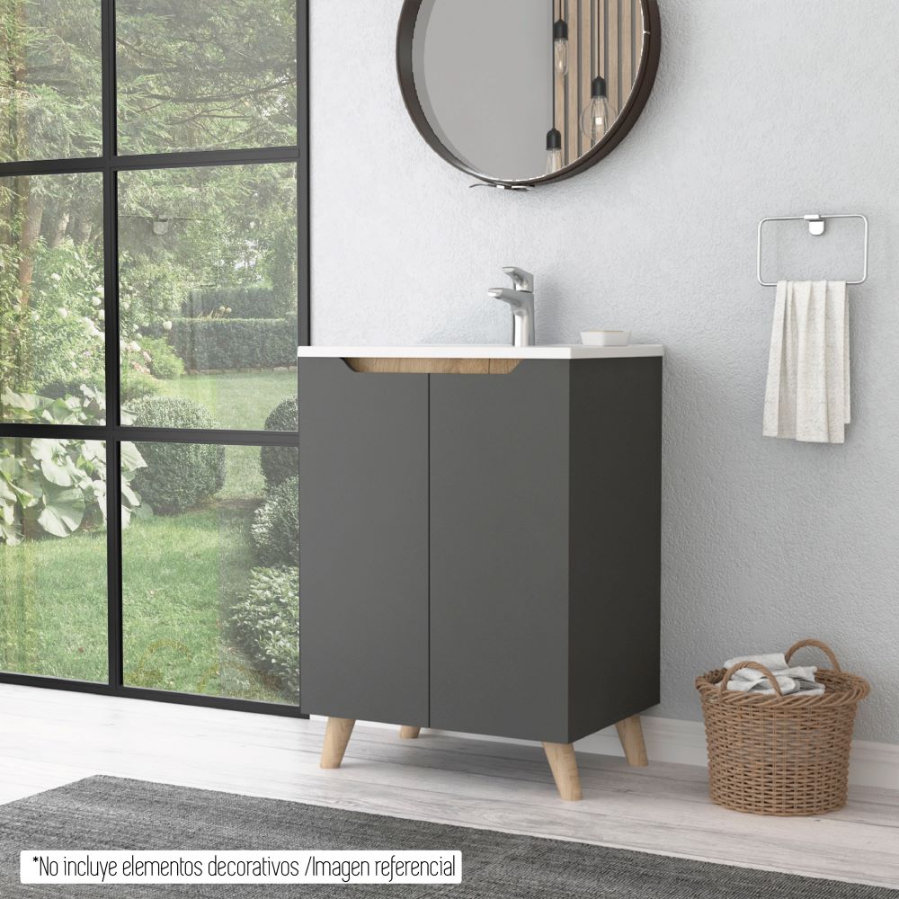 Mueble de Lavamanos Laurent Color Plomo y Duna Para Baño