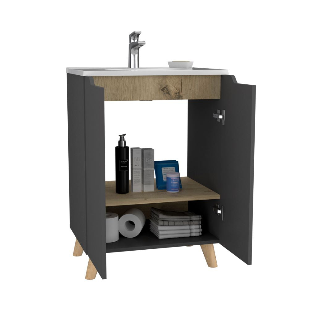 Mueble de Lavamanos Laurent Color Plomo y Duna Para Baño