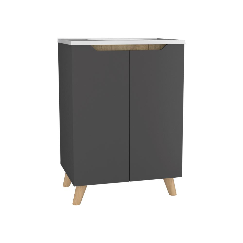 Mueble de Lavamanos Laurent Color Plomo y Duna Para Baño