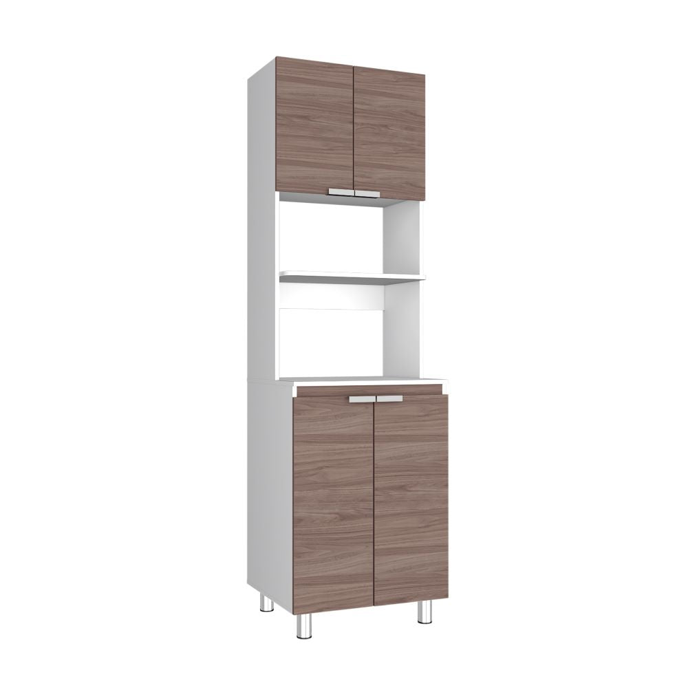 Mueble Microondas Fendi Color Blanco Marqueza y Castaño Para Cocina