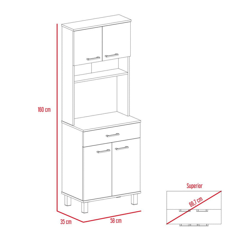 Mueble de Microondas Cocina Z 60, Blanco, con cuatro puertas batientes