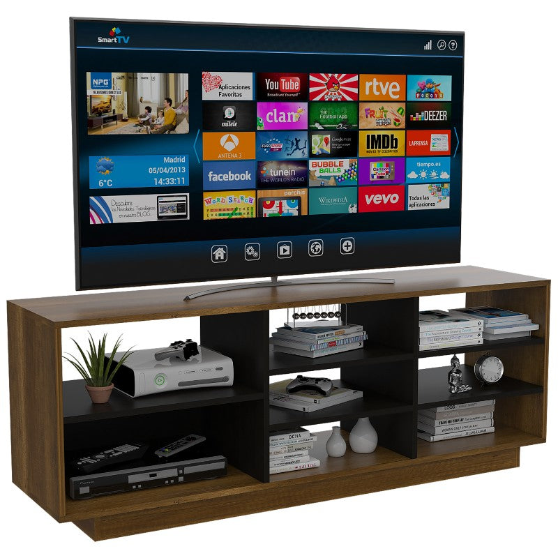 Rack TV Classic Color Caramelo Wengue y Negro Para Sala De Estar