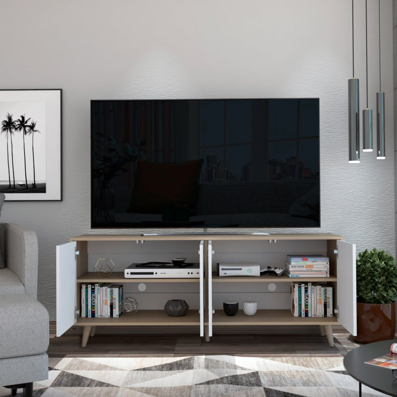 Rack TV Bora Color Rovere y Blanco Para Sala De Estar