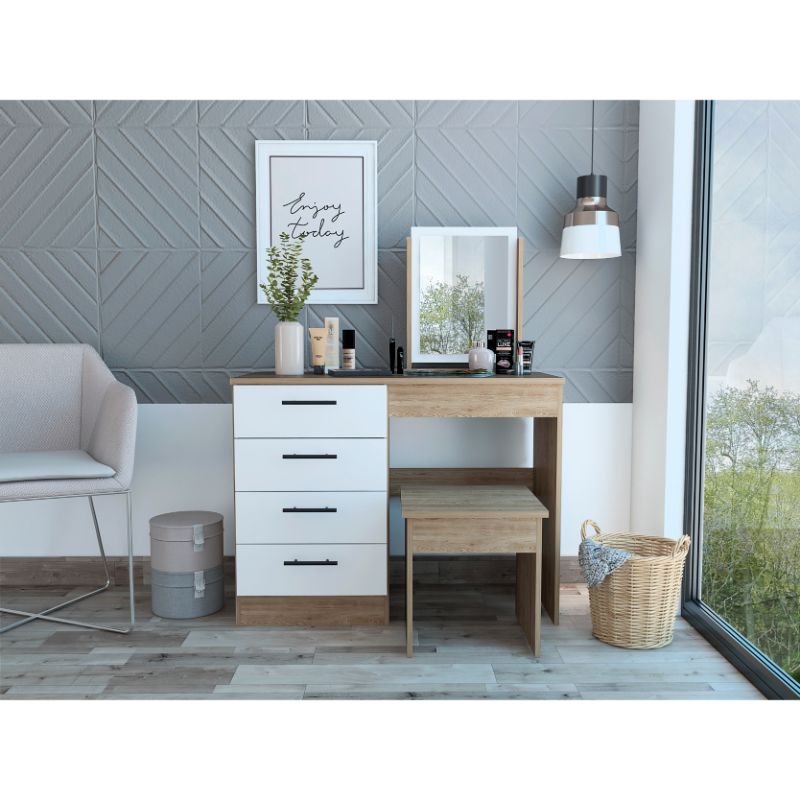 Mueble de Tocador Kaia Color Miel y Blanco Para Dormitorio