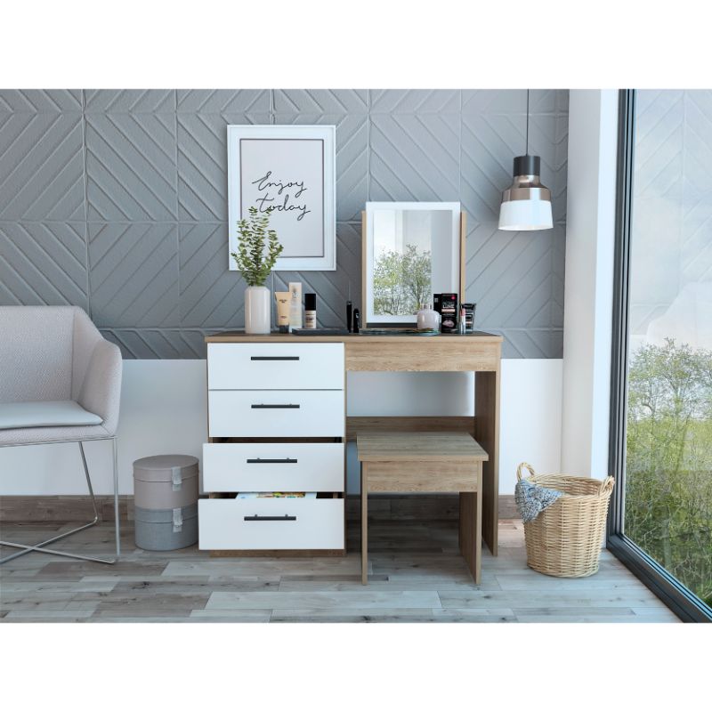 Mueble de Tocador Kaia Color Miel y Blanco Para Dormitorio