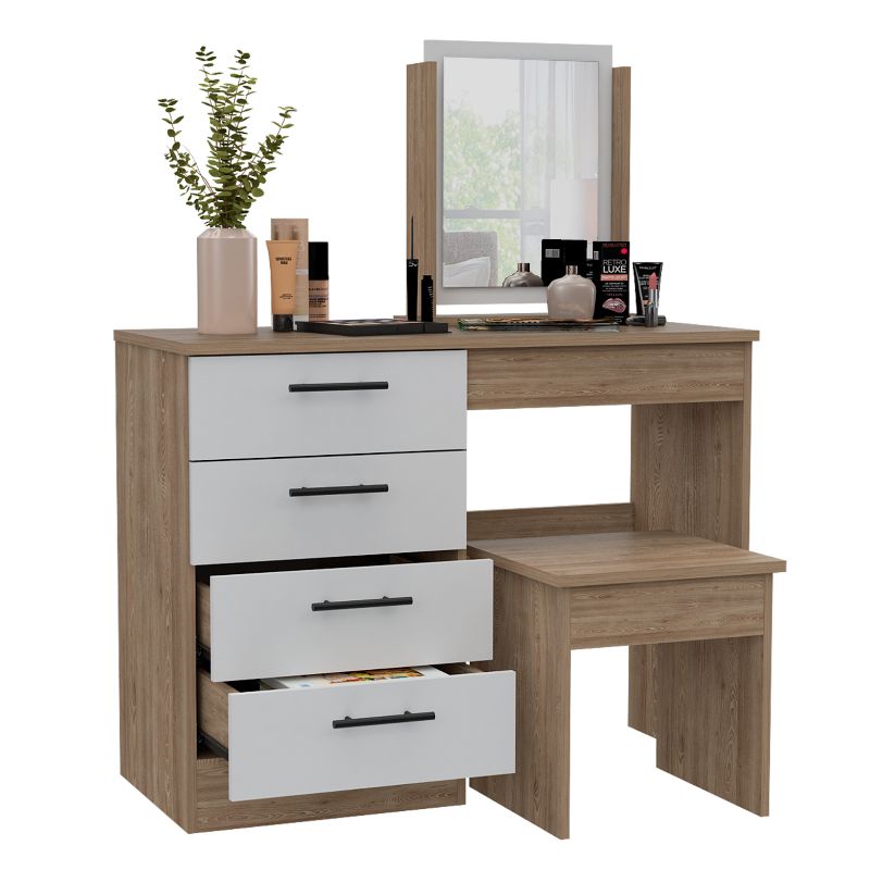 Mueble de Tocador Kaia Color Miel y Blanco Para Dormitorio