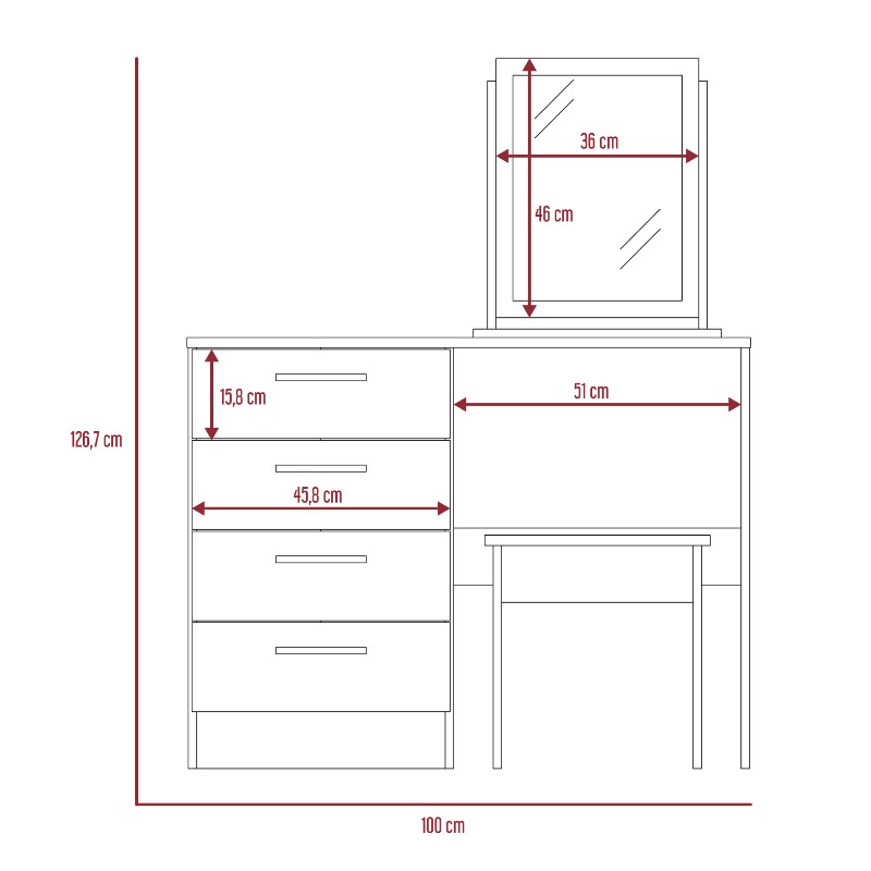 Mueble de Tocador Kaia Color Wengue y Miel Para Dormitorio