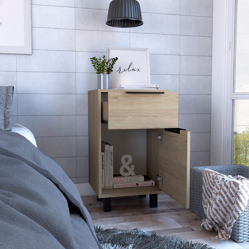 Velador Kaia Z Color Rovere y Blanco Marqueza Para Dormitorio